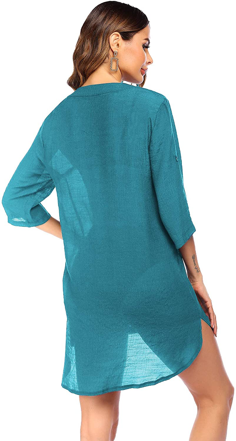 Ekouaer Women'S Cover up Shirt V-Neck Swimsuit Beach Bikini Beachwear Button down Bathing Suit S-3XL Apparel & Accessories > Clothing > Swimwear Kylie Max   