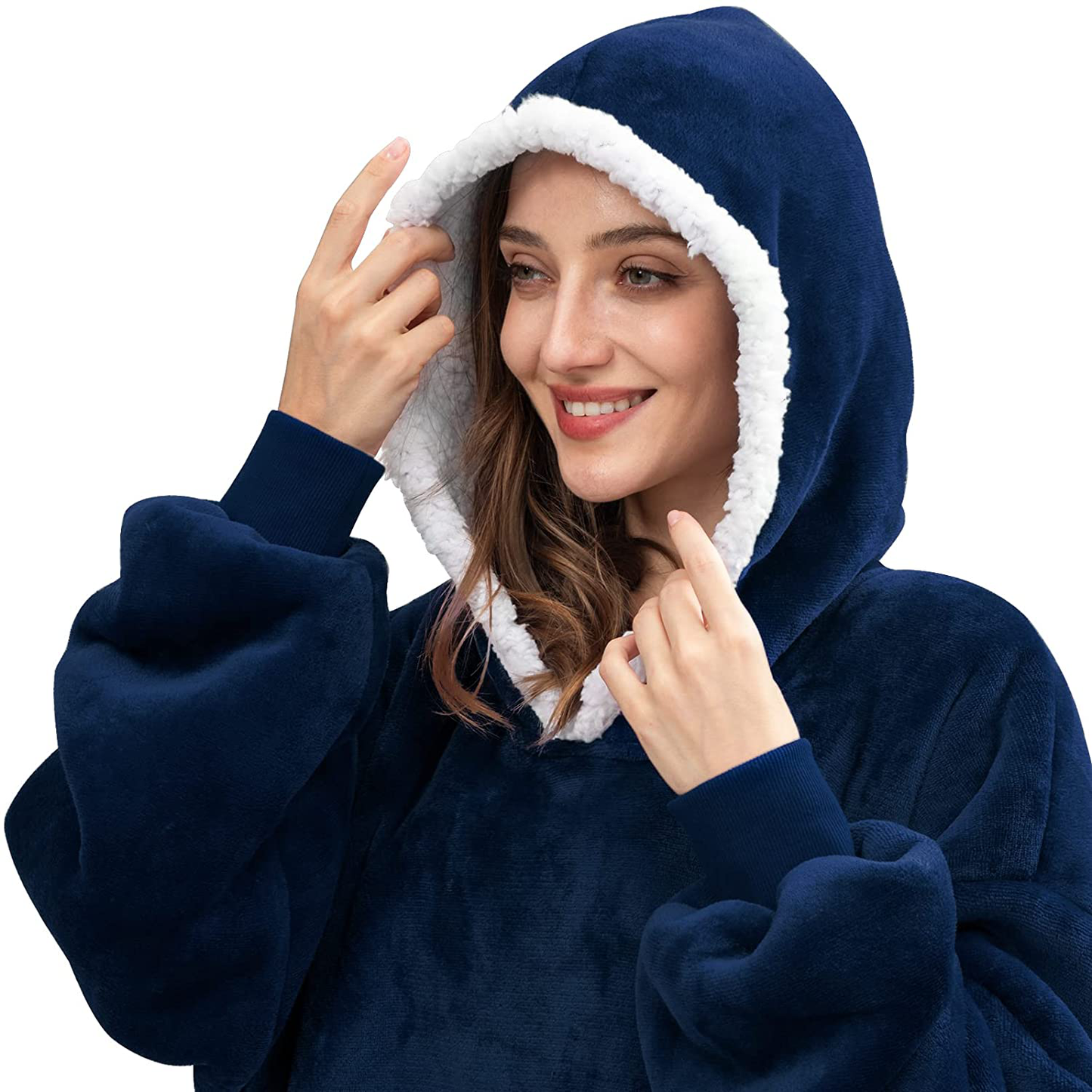 HBlife Oversized Long Wearable Blanket Hoodie for Adult, Thick Sherpa Sweatshirt with Elastic Sleeves and Giant Pockets Super Warm and Cozy Fuzzy Plush Fleece Blanket Jacket, Blue Arts & Entertainment > Party & Celebration > Gift Giving HBlife   