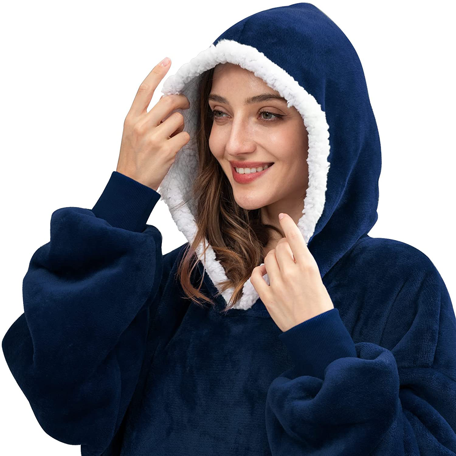 HBlife Oversized Long Wearable Blanket Hoodie for Adult, Thick Sherpa Sweatshirt with Elastic Sleeves and Giant Pockets Super Warm and Cozy Fuzzy Plush Fleece Blanket Jacket, Blue Arts & Entertainment > Party & Celebration > Gift Giving HBlife   