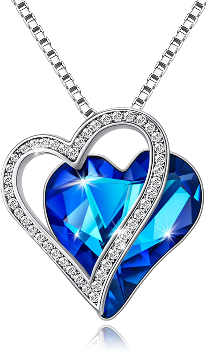 Sumonyo White Gold Plated Love Heart Pendant Necklaces for Women Silver Tone Crystals Birthstone Jewelry Gifts for Women Mother's Day Birthday Anniversary Day Party Arts & Entertainment > Party & Celebration > Gift Giving Sumonyo 06-Sep.-White Gold Plated | Healing Stone for Health-Rainbow Blue  