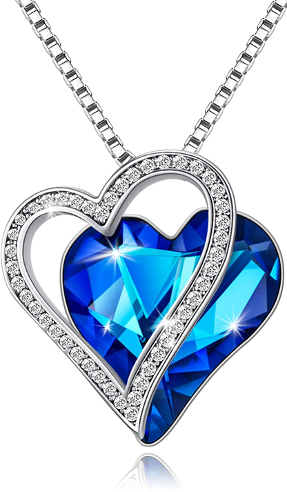 Sumonyo White Gold Plated Love Heart Pendant Necklaces for Women Silver Tone Crystals Birthstone Jewelry Gifts for Women Mother's Day Birthday Anniversary Day Party Arts & Entertainment > Party & Celebration > Gift Giving Sumonyo 06-Sep.-White Gold Plated | Healing Stone for Health-Rainbow Blue  
