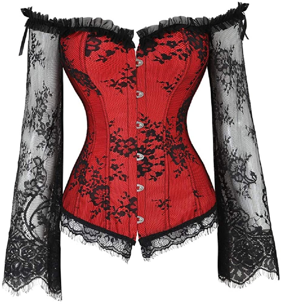 Corsets for Women Overbust Bustier Top Gothic Punk Sexy Shoulder Straps plus Size Apparel & Accessories > Clothing > Underwear & Socks > Lingerie SHYMMUO Wine XX-Large 