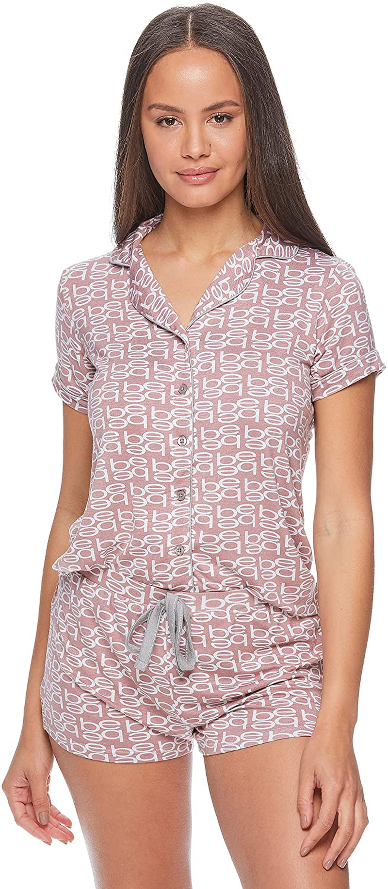 bebe Womens Pajama Sets Button Down Shirt and Shorts Sleepwear Lounge PJ Sets Apparel & Accessories > Clothing > Sleepwear & Loungewear > Pajamas bebe Dusty Rose Small 
