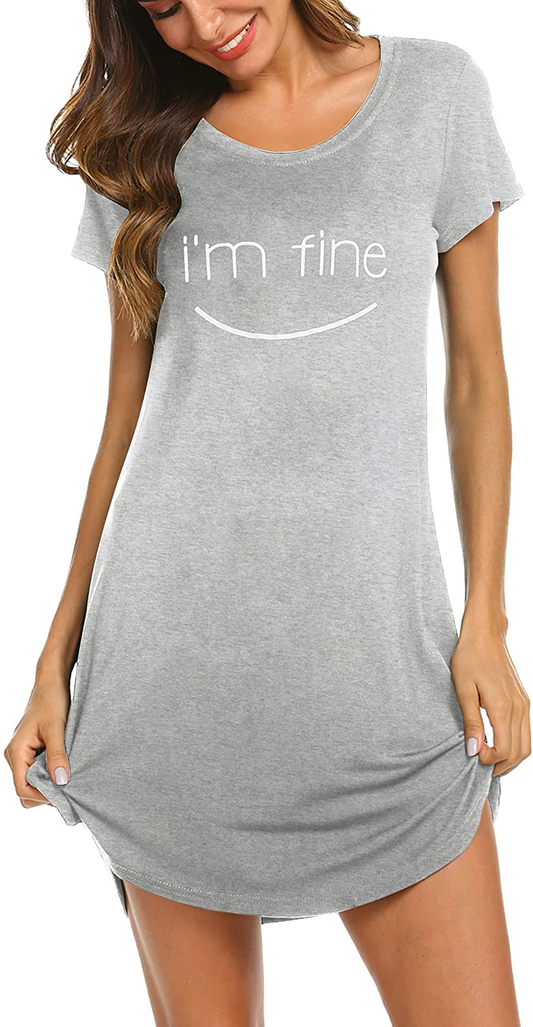 Hotouch Night Shirts Womens Nightgowns Cute round Neck Short Sleeve Printed Sleep Shirts Soft Sleepwear XS-XXL Apparel & Accessories > Clothing > Sleepwear & Loungewear > Nightgowns Kylie Max   