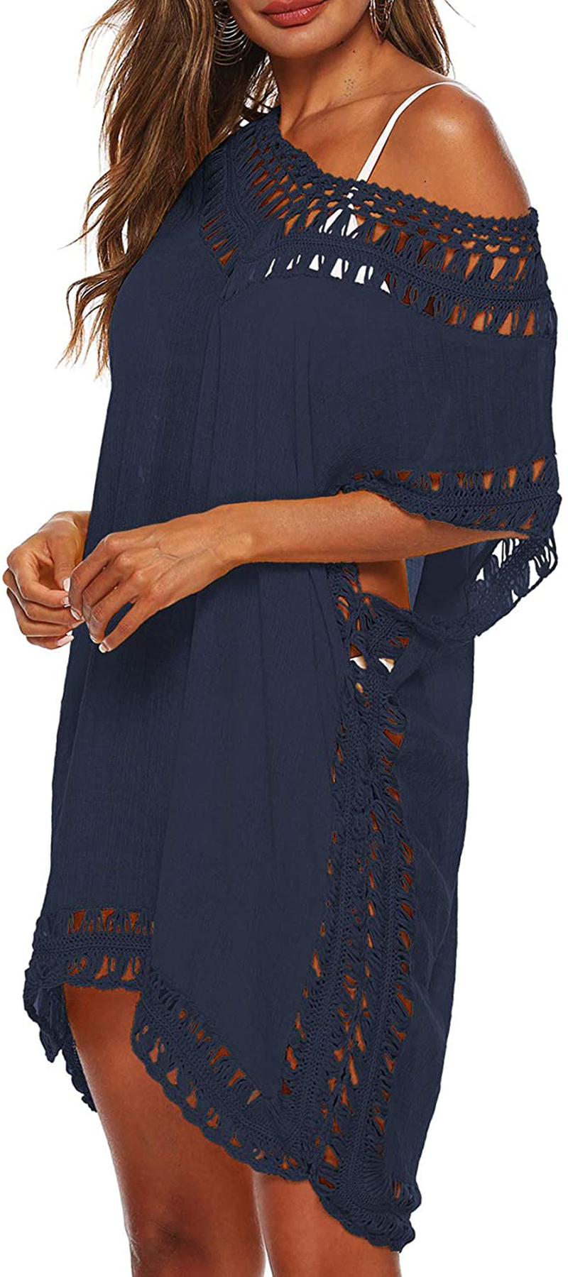 Wander Agio Womens Swimwear Cover up Swim Suit Beach Bikini Coverups Stripe Printing Hollow Out Apparel & Accessories > Clothing > Swimwear Kylie Max   