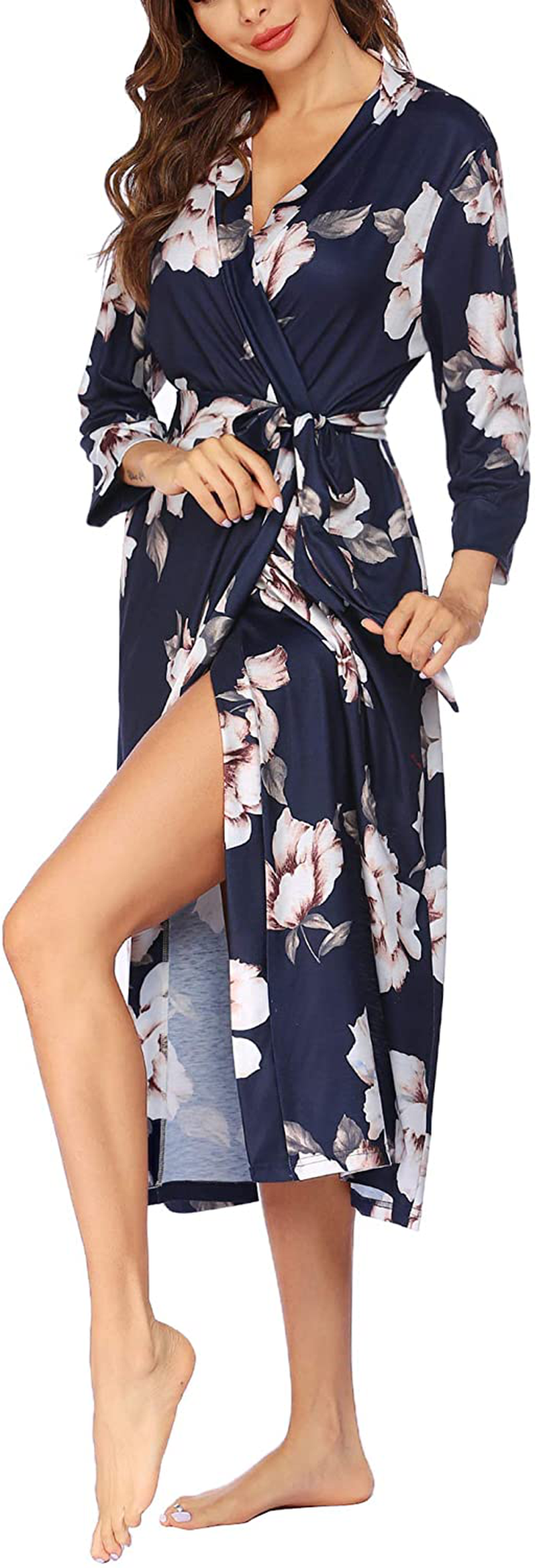 MAXMODA Women Kimono Robes Long Knit Bathrobe Soft Robe Casual Ladies Loungewear S-3XL Apparel & Accessories > Clothing > Sleepwear & Loungewear > Robes Kylie Max   