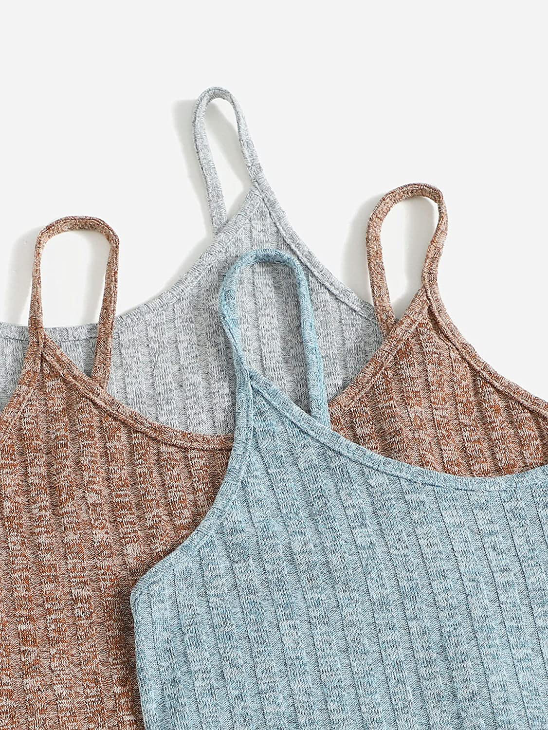 Shein Women'S 3 Sets Rib Knit Lounge Set Crop Cami Top and Tie Front Shorts Sleepwear Pajama Set Apparel & Accessories > Clothing > Sleepwear & Loungewear Kylie Max   