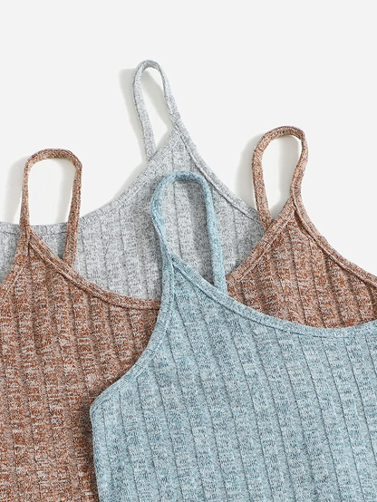 Shein Women'S 3 Sets Rib Knit Lounge Set Crop Cami Top and Tie Front Shorts Sleepwear Pajama Set Apparel & Accessories > Clothing > Sleepwear & Loungewear Kylie Max   