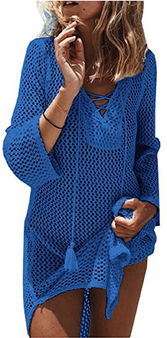 Wander Agio Beach Swimsuit for Women Sleeve Coverups Bikini Cover up Lace-Up Net Apparel & Accessories > Clothing > Swimwear Kylie Max   
