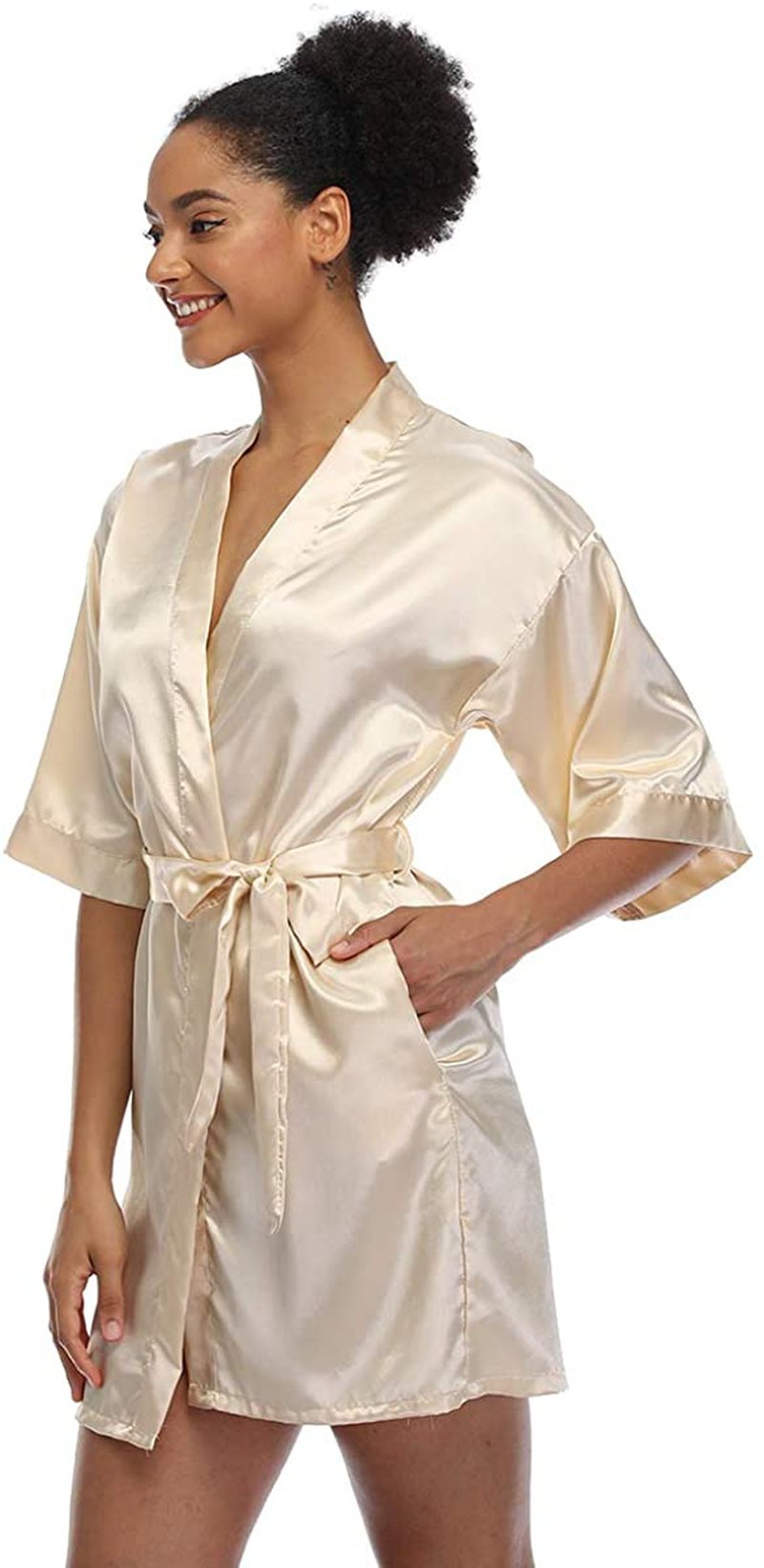 Short Silky Robe for Women Bridal Lightweight Sleepwear Satin Kimono Bathrobe Apparel & Accessories > Clothing > Sleepwear & Loungewear > Robes Ferrendo   