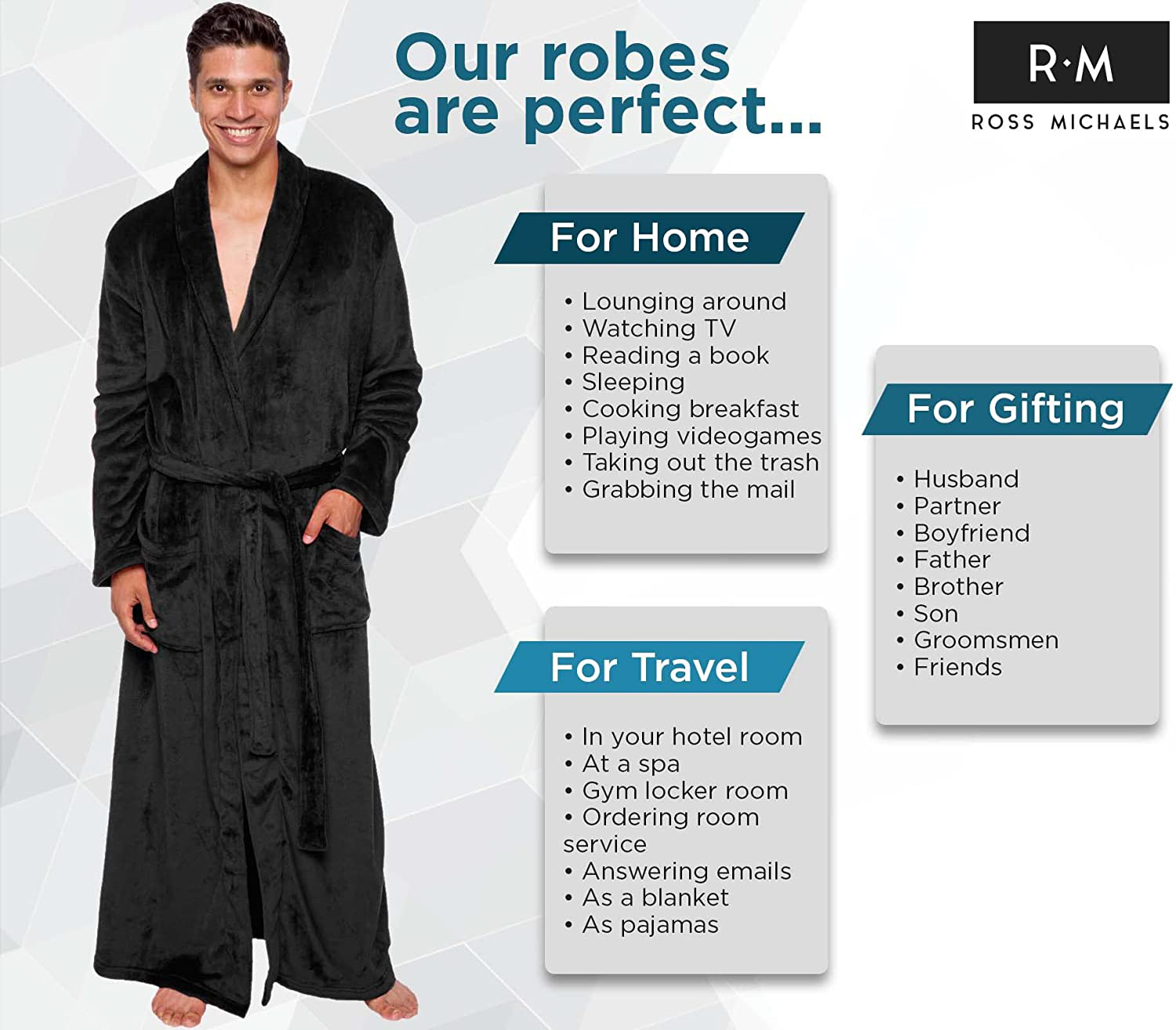 Ross Michaels Mens Robe Big & Tall - Long Plush Shawl Collar Fleece Bathrobe Apparel & Accessories > Clothing > Sleepwear & Loungewear > Robes Kylie Max   