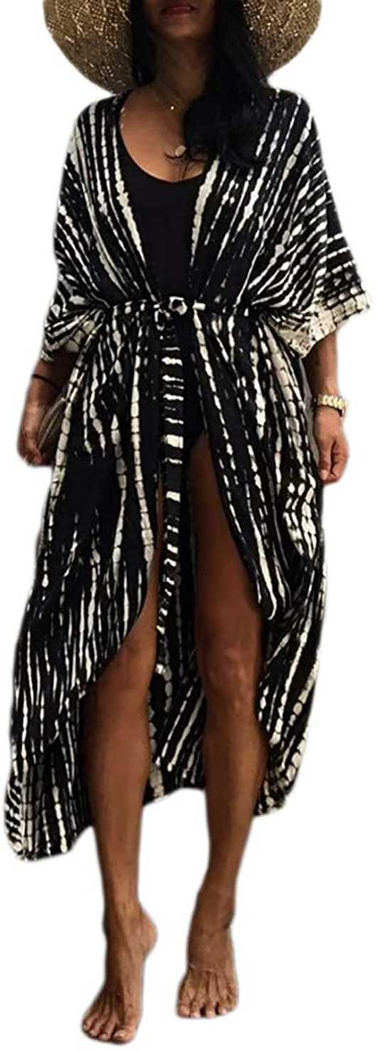 Bsubseach Stylish Tie Dye Open Front Long Kimono Swimsuit Cover up for Women Apparel & Accessories > Clothing > Swimwear Kylie Max   