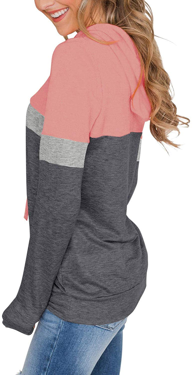 PINKMSTYLE Women'S Casual Color Block Hoodies Tops Long Sleeve Drawstring Pullover Sweatshirts with Pocket(S-Xxl) Apparel & Accessories > Clothing > Activewear Kylie Max   