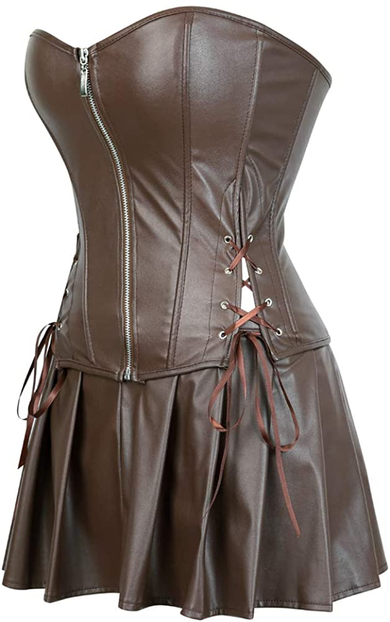 Frawirshau Faux Leather Corset Dress Corsets for Women Sexy Bustier Lingeire Corset Skirt Costume Apparel & Accessories > Clothing > Underwear & Socks > Lingerie frawirshau   