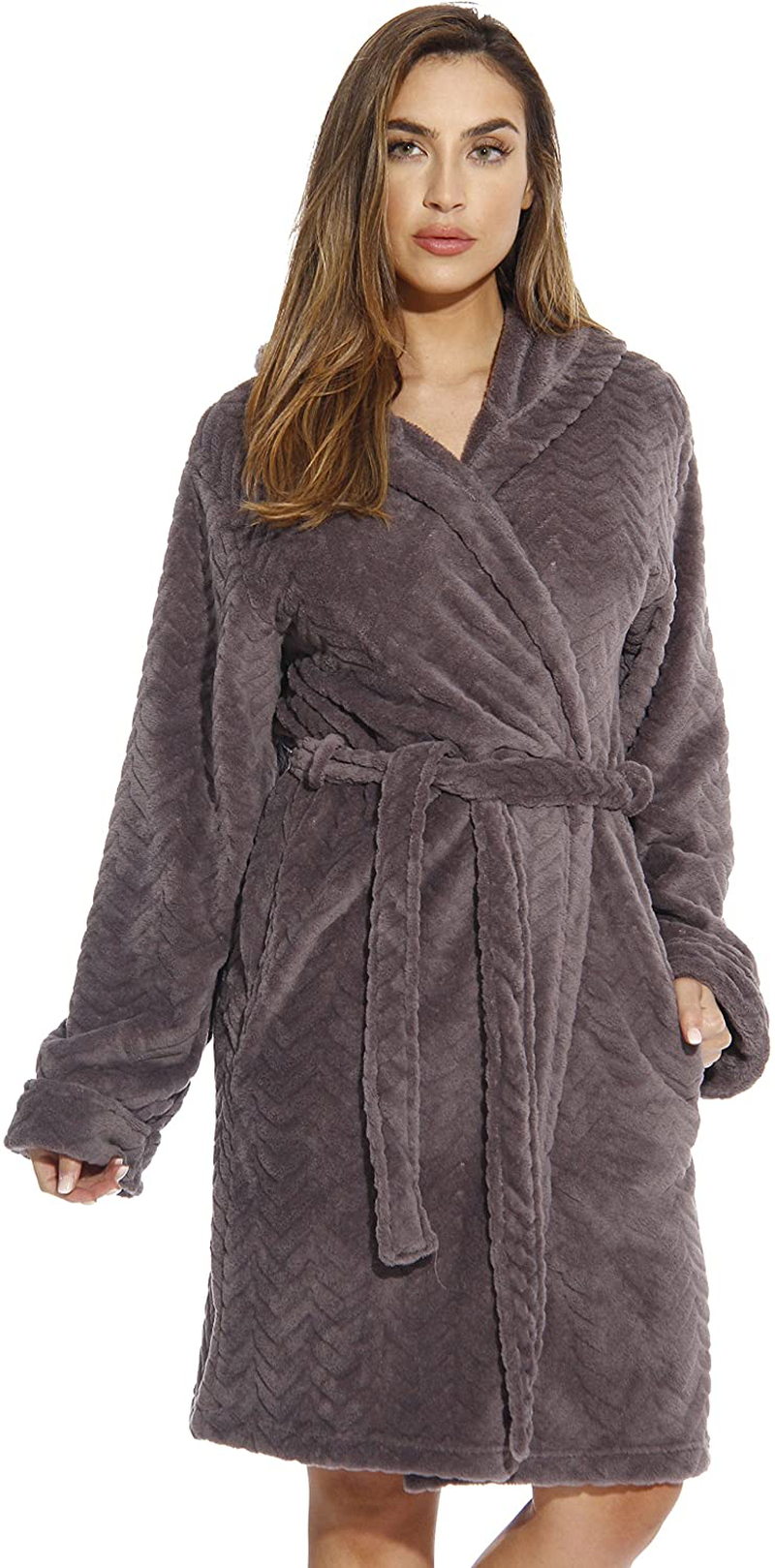 Just Love Kimono Robe Velour Chevron Texture Bath Robes for Women Apparel & Accessories > Clothing > Sleepwear & Loungewear > Robes Just Love Charcoal With Hood 3X 