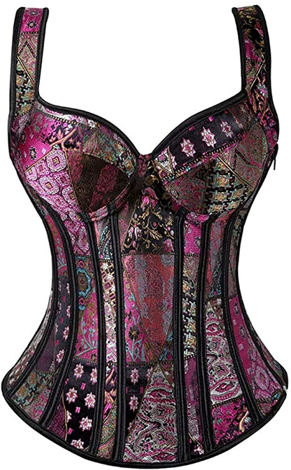 NIYIGEJI Satin Sexy Strong Boned Corset Lace up Overbust Waist Cincher Bustier Bodyshaper Top Apparel & Accessories > Clothing > Underwear & Socks > Lingerie NIYIGEJI Purple-3 X-Large 