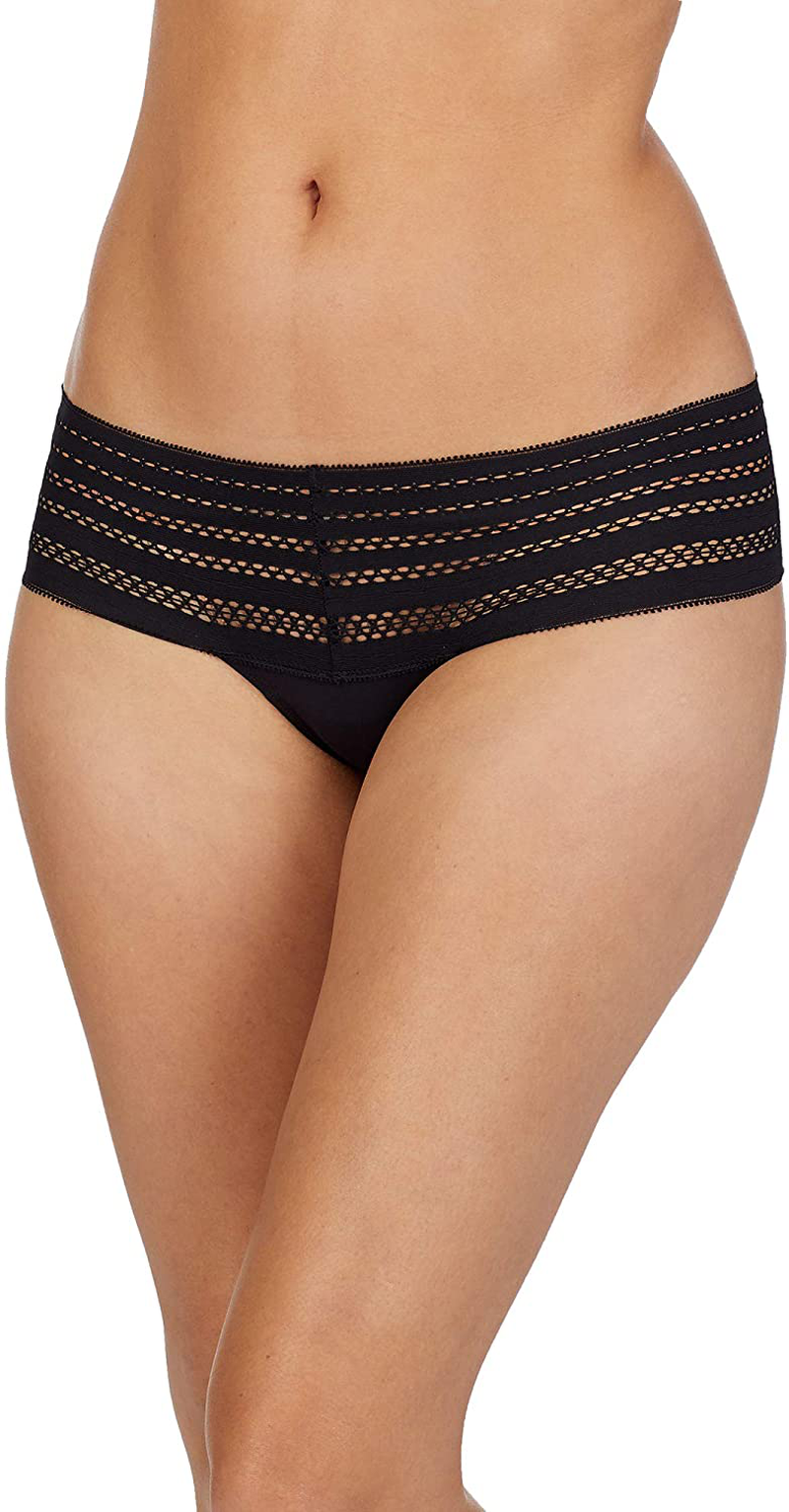 DKNY Women Classic Cotton Wide Lace Trim Thong Panty Apparel & Accessories > Clothing > Underwear & Socks > Underwear DKNY Black Small 
