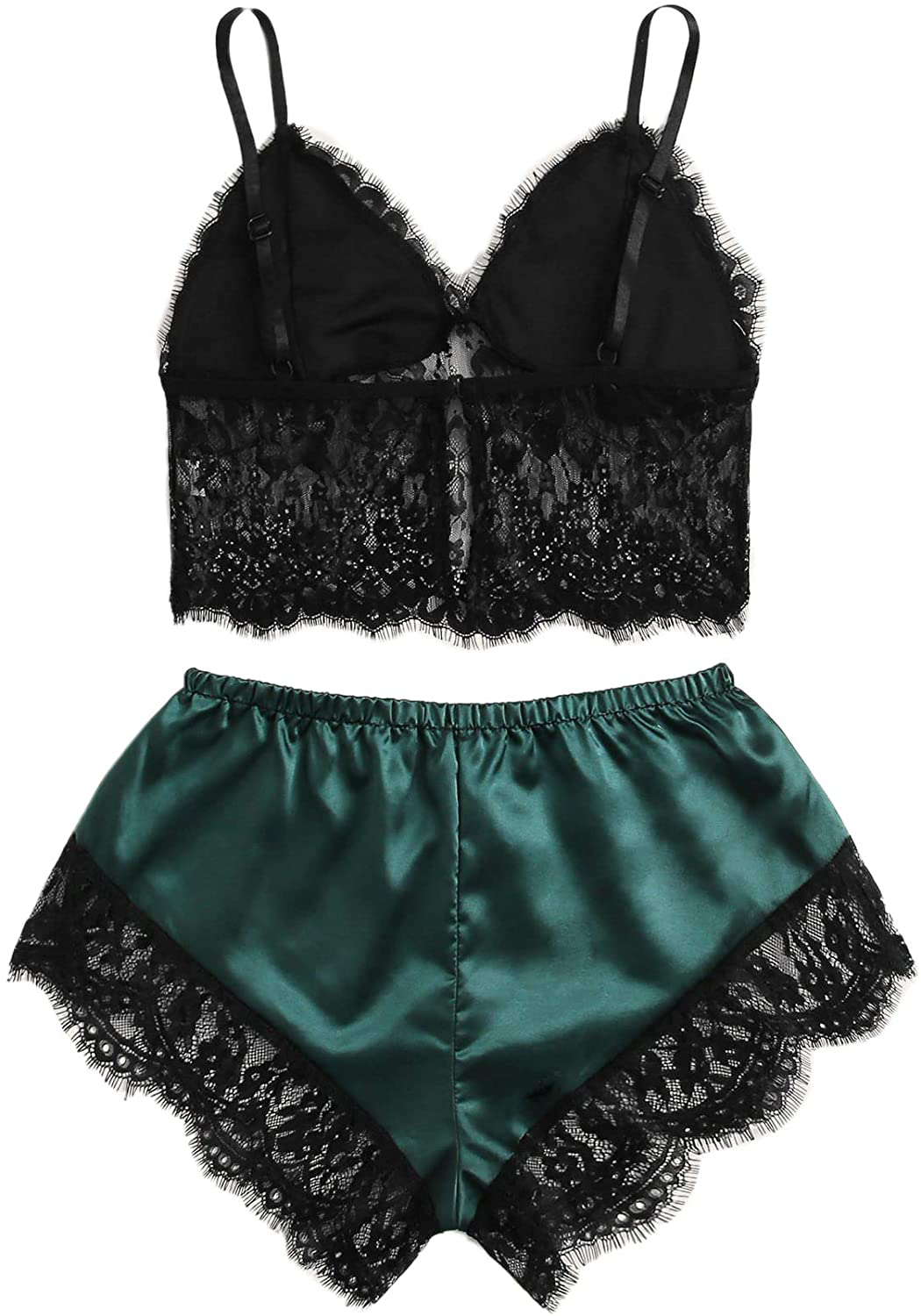 Verdusa Women'S Sleepwear V Neck Lace Wireless Cami Top & Satin Shorts Lingerie Chemise Pajama Set Apparel & Accessories > Clothing > Sleepwear & Loungewear Kylie Max   