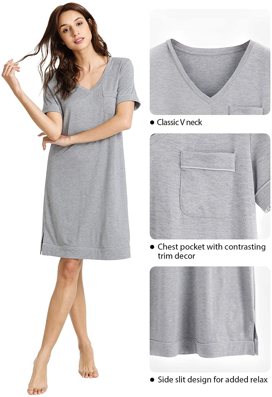 Wiwi Soft Bamboo Nightgowns for Women Sleep Shirts Lightweight Short Sleeve Lounge Dress plus Size Sleepwear S-4X Apparel & Accessories > Clothing > Sleepwear & Loungewear > Nightgowns Kylie Max   