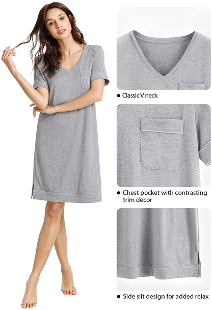 Wiwi Soft Bamboo Nightgowns for Women Sleep Shirts Lightweight Short Sleeve Lounge Dress plus Size Sleepwear S-4X Apparel & Accessories > Clothing > Sleepwear & Loungewear > Nightgowns Kylie Max   
