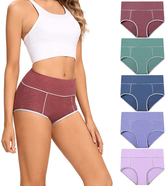 POKARLA Women'S High Waisted Cotton Underwear Soft Breathable Panties Stretch Briefs Regular & plus Size 5-Pack Apparel & Accessories > Clothing > Underwear & Socks > Underwear POKARLA Multicolored-02-5pack 4X-Large 