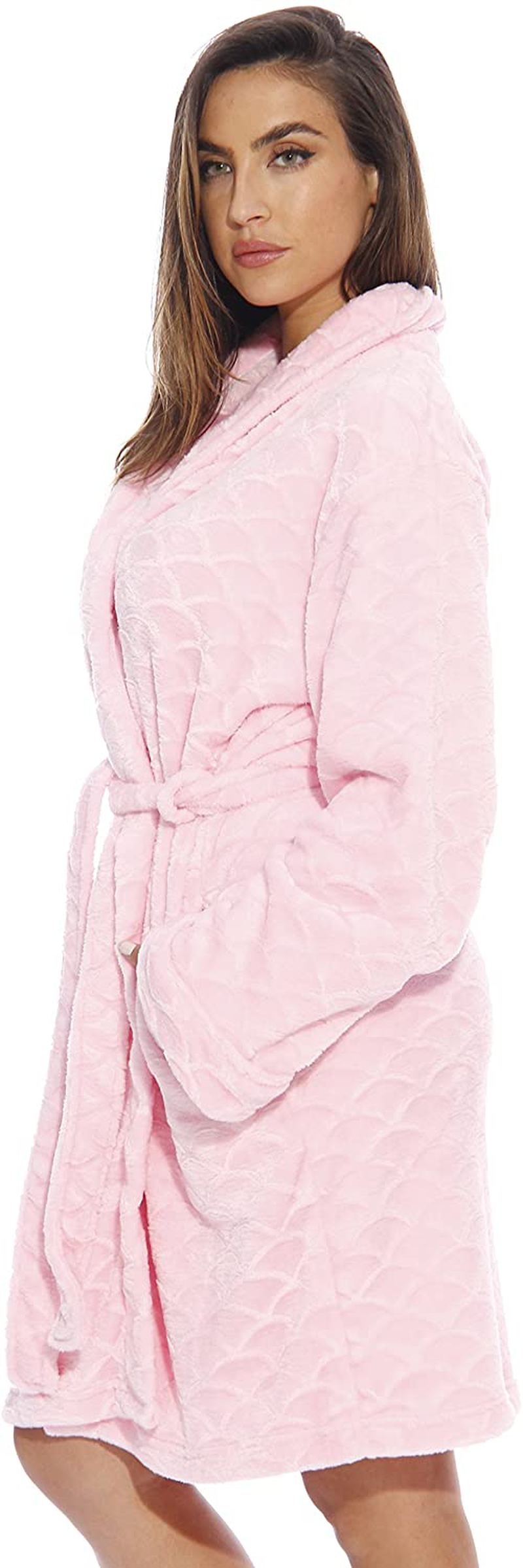 Just Love Kimono Robe Velour Scalloped Texture Bath Robes for Women Apparel & Accessories > Clothing > Sleepwear & Loungewear > Robes Kylie Max   