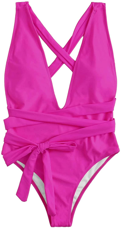 Lilosy Sexy Self Tie Criss Cross Plunge Backless High Cut Thong One Piece Swimsuit for Women Padded Bathing Suit Bikini Apparel & Accessories > Clothing > Swimwear Kylie Max   