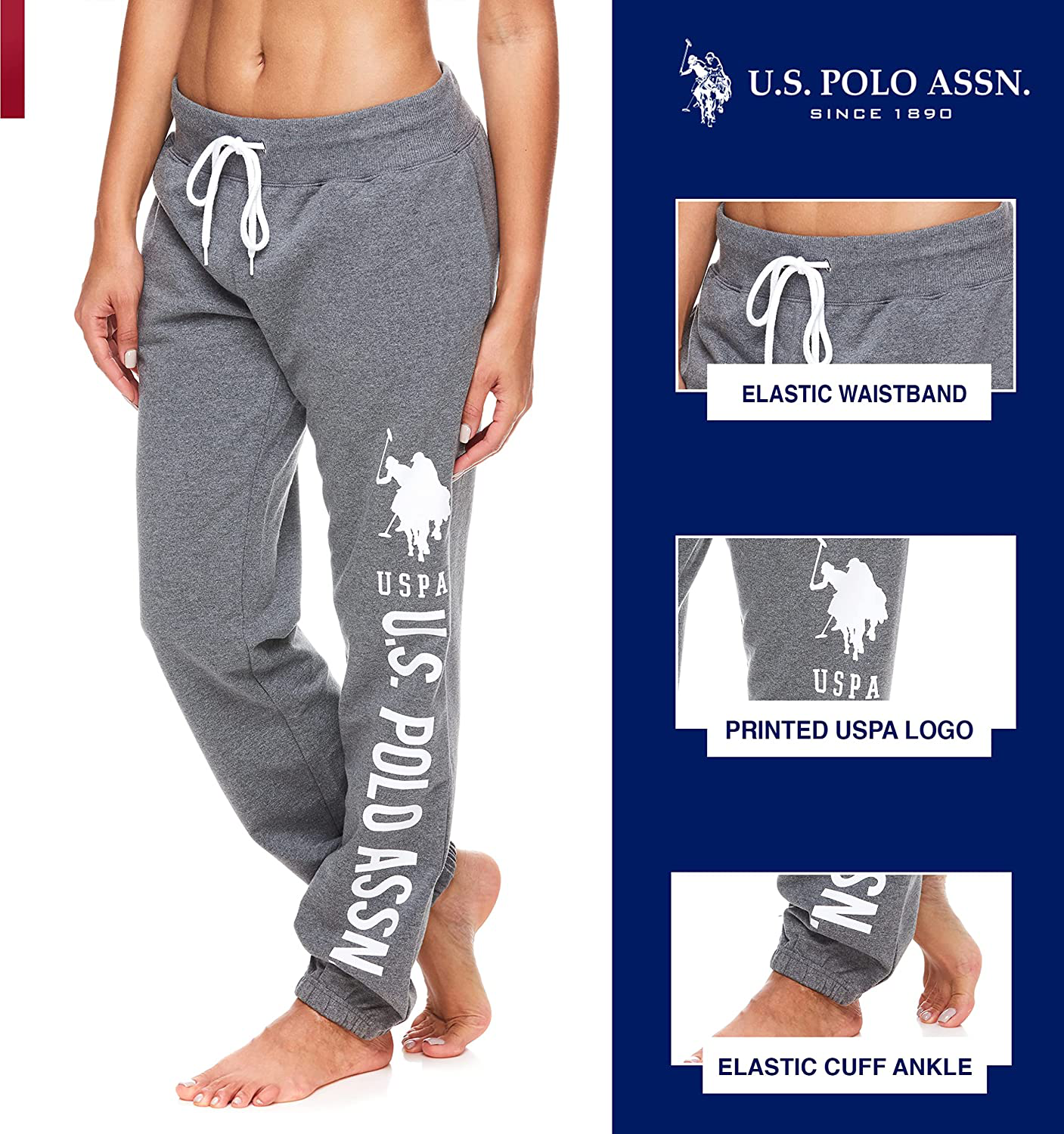 U.S. Polo Assn. Essentials Womens French Terry Joggers – Sweatpants for Women Apparel & Accessories > Clothing > Activewear Kylie Max   