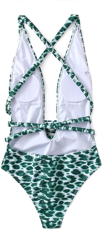 Sweatyrocks Women'S Sexy Bathing Suits Criss Cross Tie Knot Front Deep V Open Back Leopard One Piece Swimwear Apparel & Accessories > Clothing > Swimwear Kylie Max   