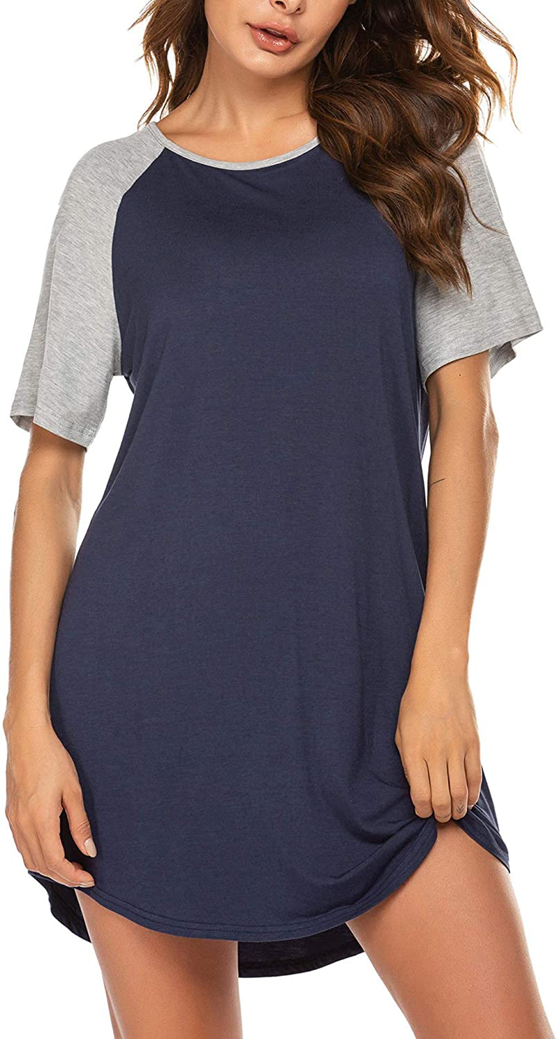 Ekouaer Short Sleeve Nightgown Raglan Sleepshirt Color Block Nightshirt Lounge Dress Casual Sleepwear for Women Apparel & Accessories > Clothing > Sleepwear & Loungewear > Nightgowns Kylie Max   