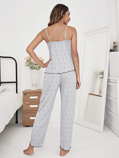 Verdusa Women'S 2 Piece Polka Dots Lace Cami Top and Pants Sleepwear Pajama Set Apparel & Accessories > Clothing > Sleepwear & Loungewear Kylie Max   