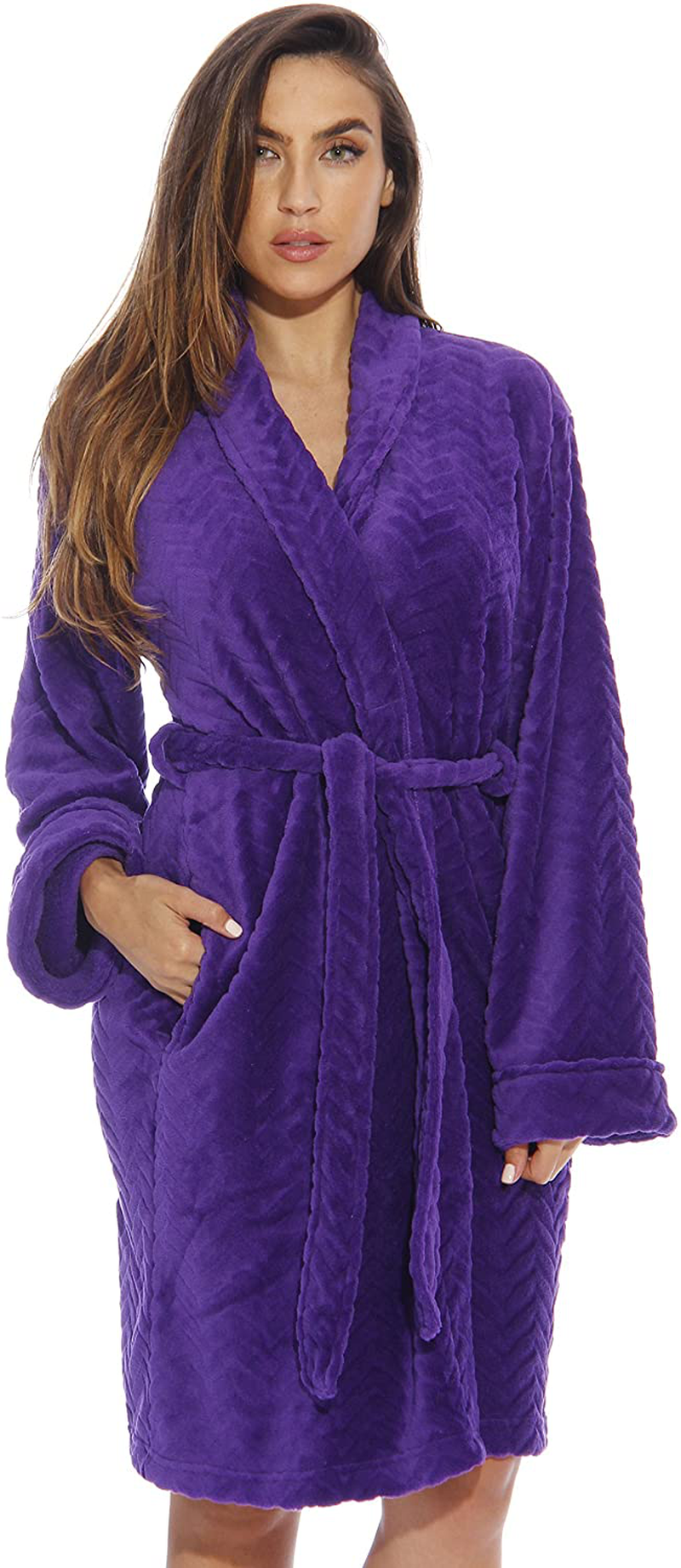 Just Love Kimono Robe Velour Chevron Texture Bath Robes for Women Apparel & Accessories > Clothing > Sleepwear & Loungewear > Robes Just Love Purple Small 