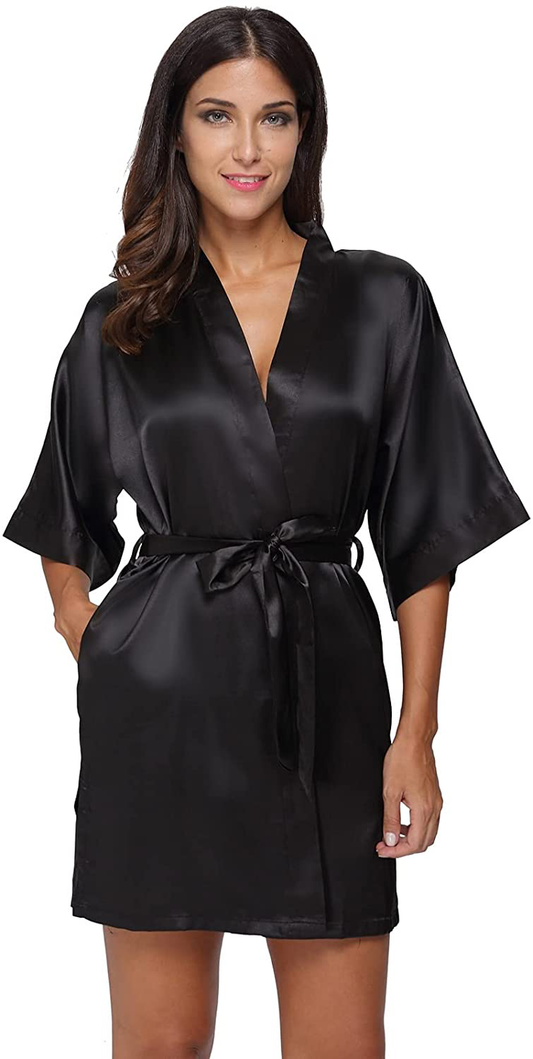 The Bund Women'S Short Robes Lace Bride Bridesmaids Sexy Bathrobe Satin Spa Robe Pure Color Apparel & Accessories > Clothing > Sleepwear & Loungewear > Robes The Bund   