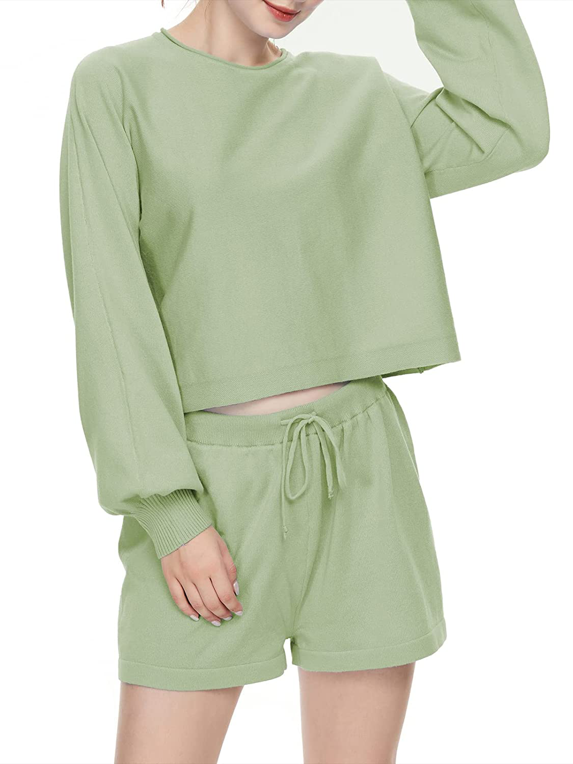 Century Star Women Pajamas Tie Dye Print Long Sleeve Shirt Elastic Drawstring Shorts 2 Piece Set Sleepwear Loungewear Apparel & Accessories > Clothing > Sleepwear & Loungewear > Pajamas Kylie Max   