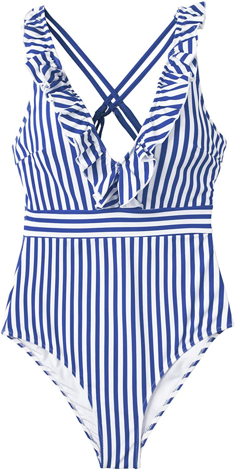 CUPSHE Women'S V Neck One Piece Swimsuit Ruffled Back Cross Swimwear Apparel & Accessories > Clothing > Swimwear Kylie Max   