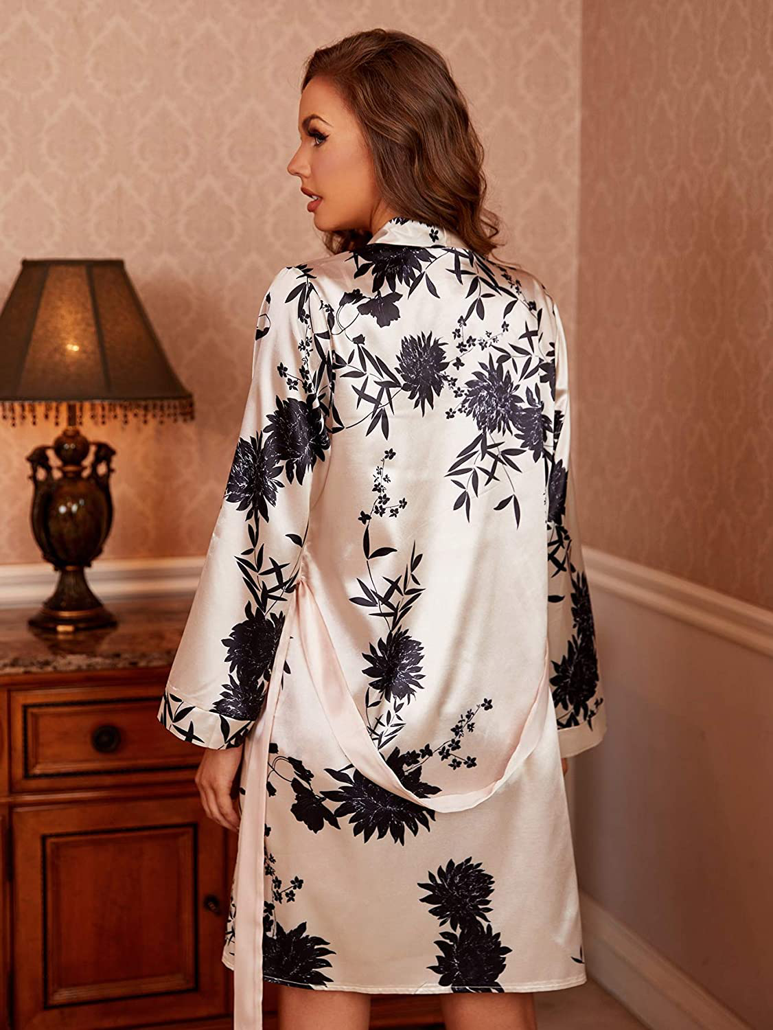 WDIRARA Women'S 3 Pieces Satin Sleepwear Floral Print Cami and Shorts Pajama Set Apparel & Accessories > Clothing > Sleepwear & Loungewear Kylie Max   