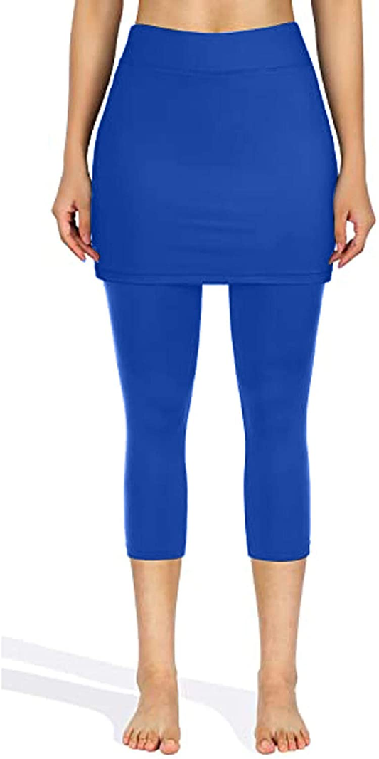 Burband Womens Skirted Leggings Capri Skirt Yoga Active Tights Pants Golf Tennis Workout Skort Sport Leggings with Pockets Apparel & Accessories > Clothing > Underwear & Socks > Shapewear Burband Blue Medium 