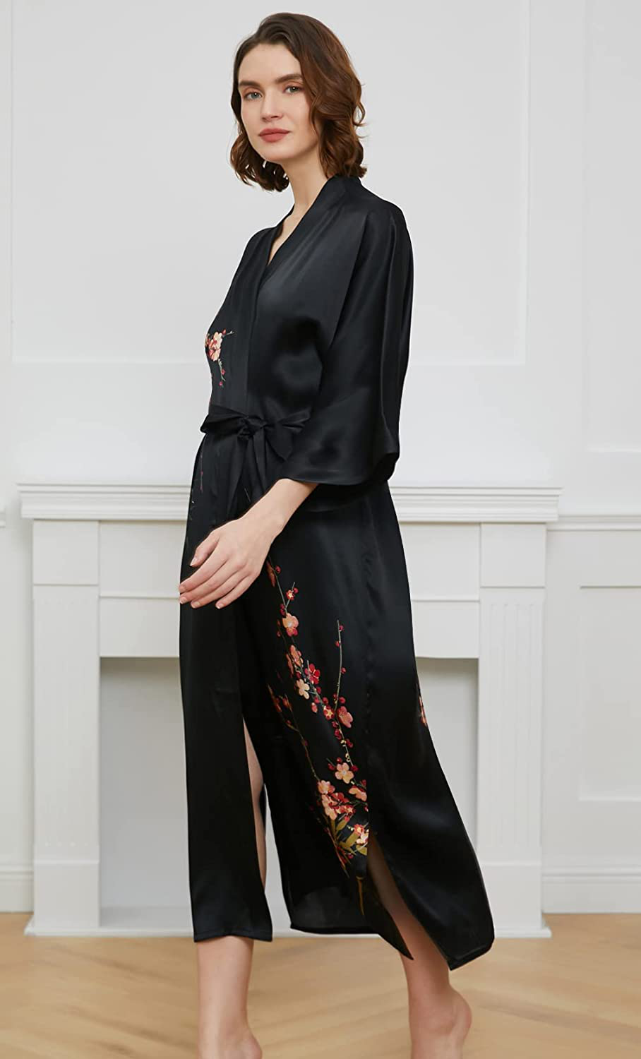 Ledamon Women'S 100% Silk Kimono Long Robe - Classic Colors and Prints Apparel & Accessories > Clothing > Sleepwear & Loungewear > Robes Ledamon   