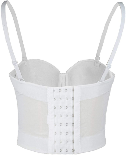 ELLACCI Women'S White Mesh Bustier Crop Top Push up Corset Top Bralet with Detachable Strap Apparel & Accessories > Clothing > Underwear & Socks > Lingerie ELLACCI   