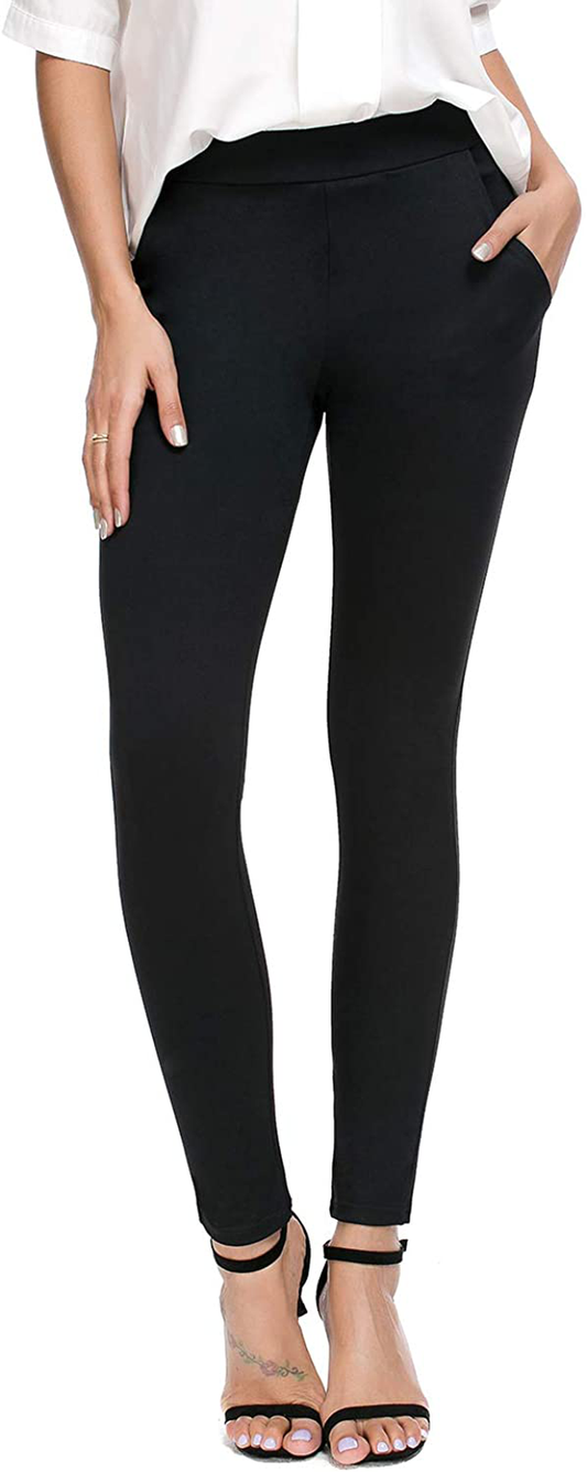 Bamans Women's Skinny Leg Work Pull on Slim Stretch Yoga Dress Pants w/Tummy Control Apparel & Accessories > Clothing > Activewear Bamans Black Large 