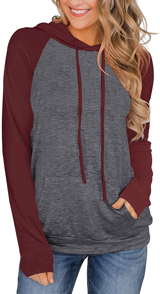 PINKMSTYLE Womens Color Block Hoodies Casual Lightweight Drawstring Pullover Sweatshirt Fall Long Sleeve Tops with Pocket Apparel & Accessories > Clothing > Activewear Kylie Max   
