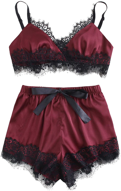 Sweatyrocks Women'S Lace Trim Underwear Lingerie Straps Bralette and Panty Set Apparel & Accessories > Clothing > Sleepwear & Loungewear Kylie Max   