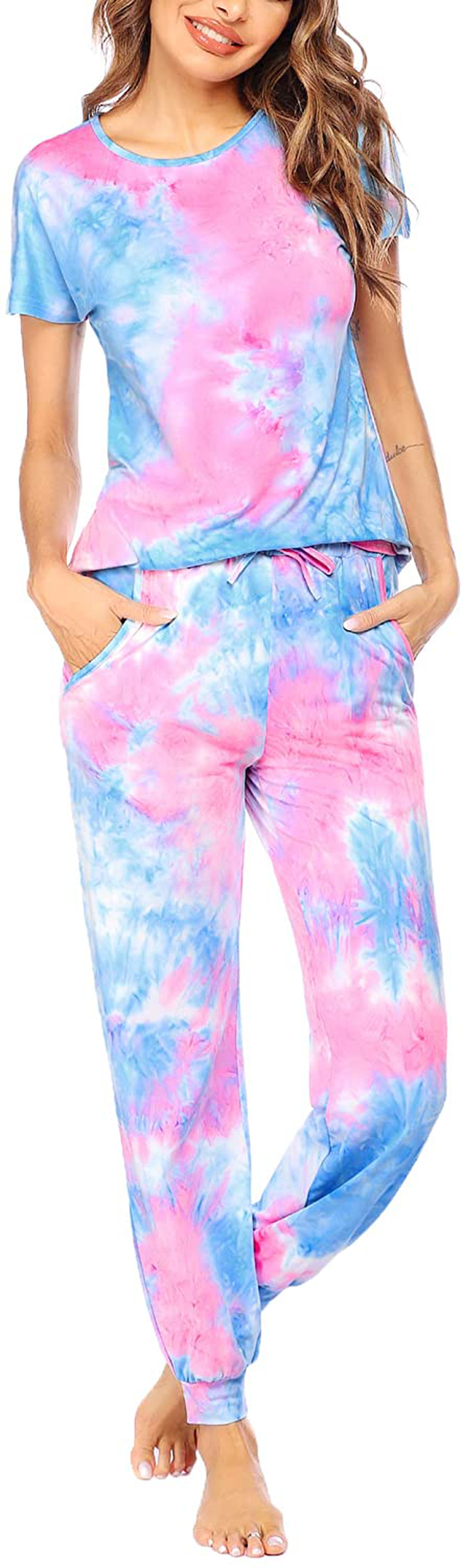 Hotouch Womens Pajamas Set Short Sleeve Cute Printed Tops and Pants 2 Piece PJ Sets Joggers Loungewear Sleepwear with Pockets Apparel & Accessories > Clothing > Sleepwear & Loungewear > Pajamas Kylie Max   