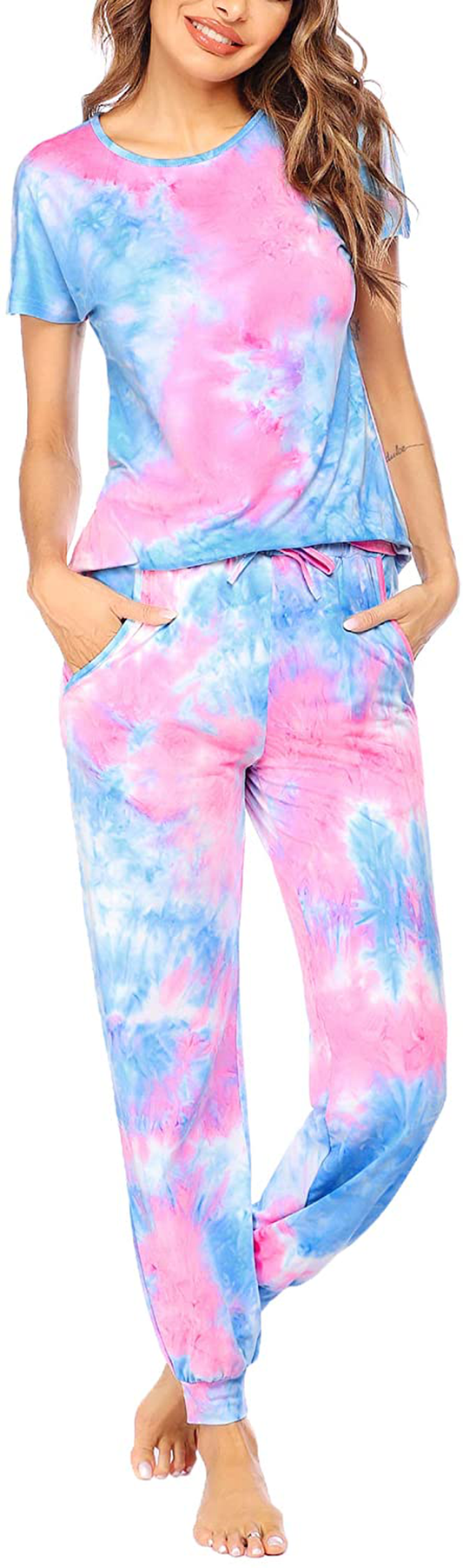 Hotouch Womens Pajamas Set Short Sleeve Cute Printed Tops and Pants 2 Piece PJ Sets Joggers Loungewear Sleepwear with Pockets Apparel & Accessories > Clothing > Sleepwear & Loungewear > Pajamas Kylie Max   