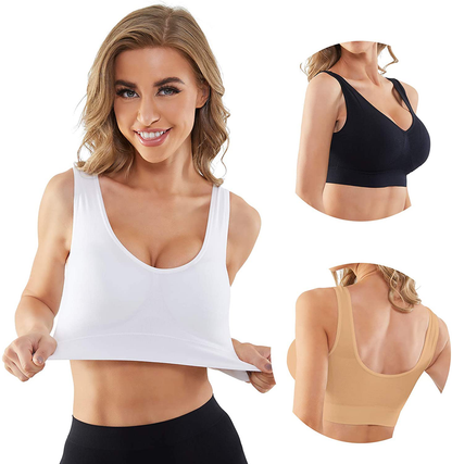 Women'S 3-Pack Seamless Wire-Free Bra Low-Impact Sport Bra Yoga Sleep Daily Bras with Removable Pads Apparel & Accessories > Clothing > Underwear & Socks > Bras Kylie Max   
