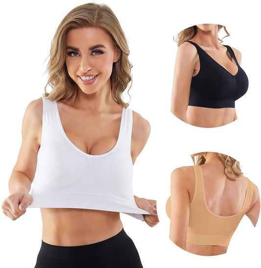 Women'S 3-Pack Seamless Wire-Free Bra Low-Impact Sport Bra Yoga Sleep Daily Bras with Removable Pads Apparel & Accessories > Clothing > Underwear & Socks > Bras Kylie Max   