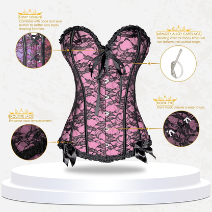 Loboo Idea Women'S Lace up Boned Overbust Corset Bustier Bodyshaper Top, Trim Corset Overbust Waist Cincher Bustier Top Apparel & Accessories > Clothing > Underwear & Socks > Lingerie Loboo Idea   