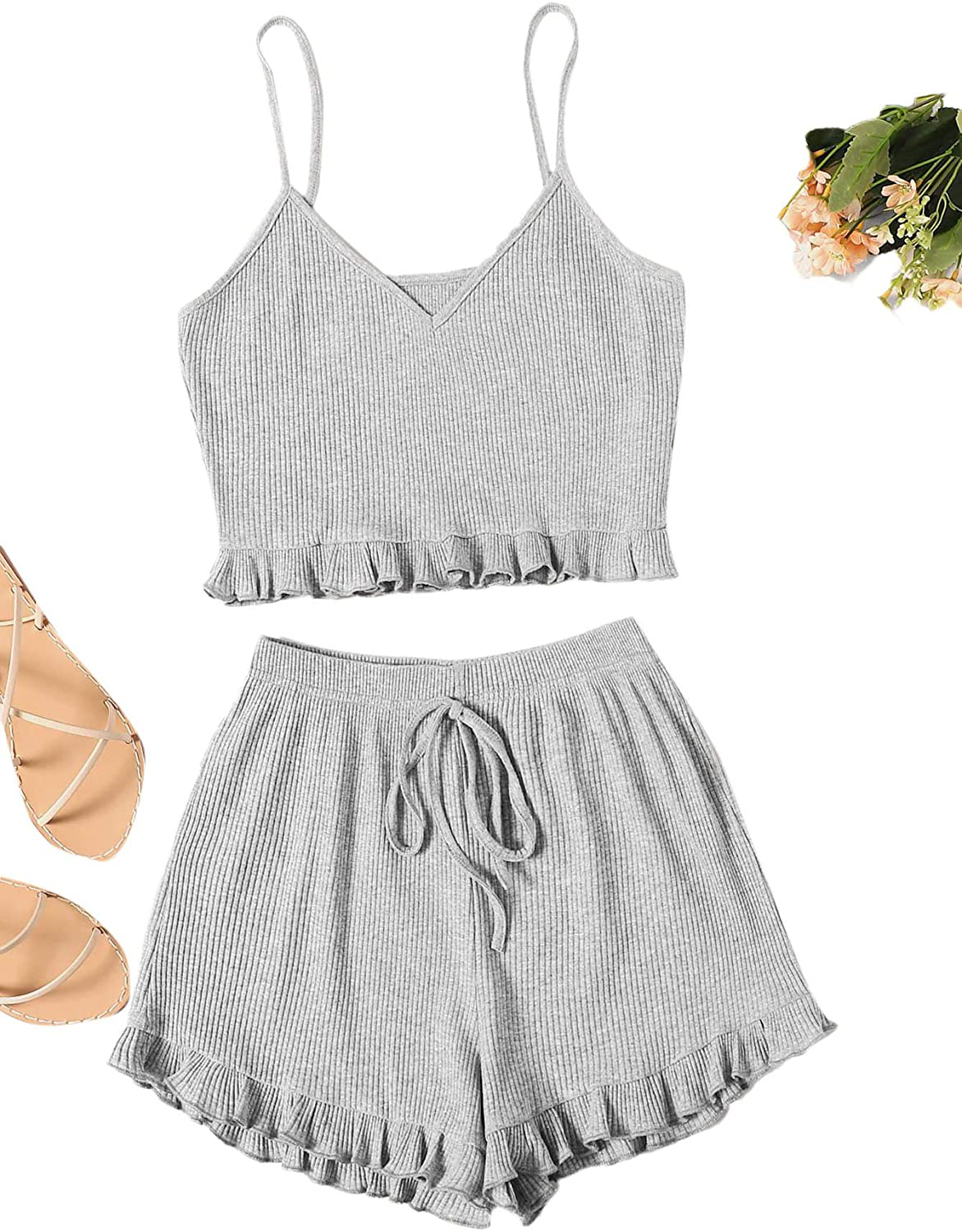 Sweatyrocks Women'S Suit Two Piece Outfits Sleeveless Crop Cami Top and Shorts Set Apparel & Accessories > Clothing > Sleepwear & Loungewear Kylie Max   