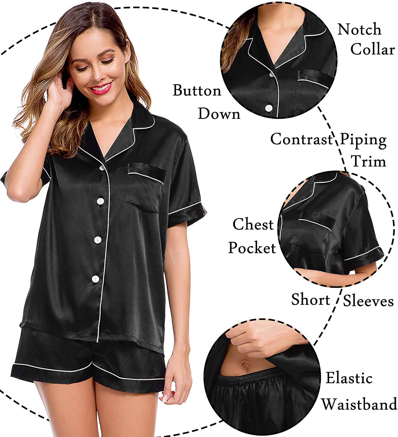 Lecgee Womens Silk Satin Pajamas Short Sleeve Loungewear Two-Piece Sleepwear Button-Down Pj Set Apparel & Accessories > Clothing > Sleepwear & Loungewear > Pajamas Kylie Max   