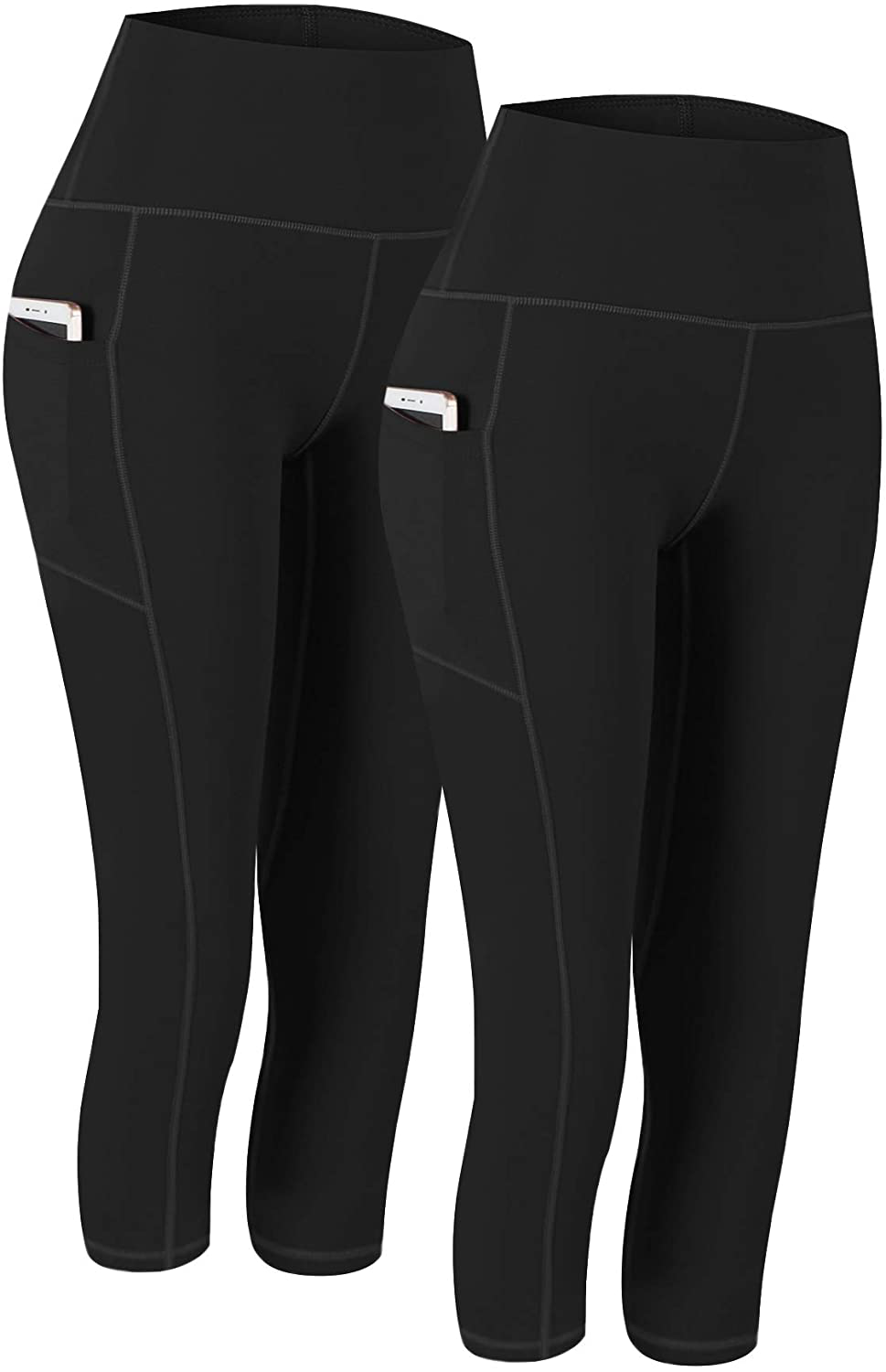 Fengbay 2 Pack High Waist Yoga Pants, Pocket Yoga Pants Tummy Control Workout Running 4 Way Stretch Yoga Leggings Apparel & Accessories > Clothing > Activewear Fengbay Capris Black & Black Medium 